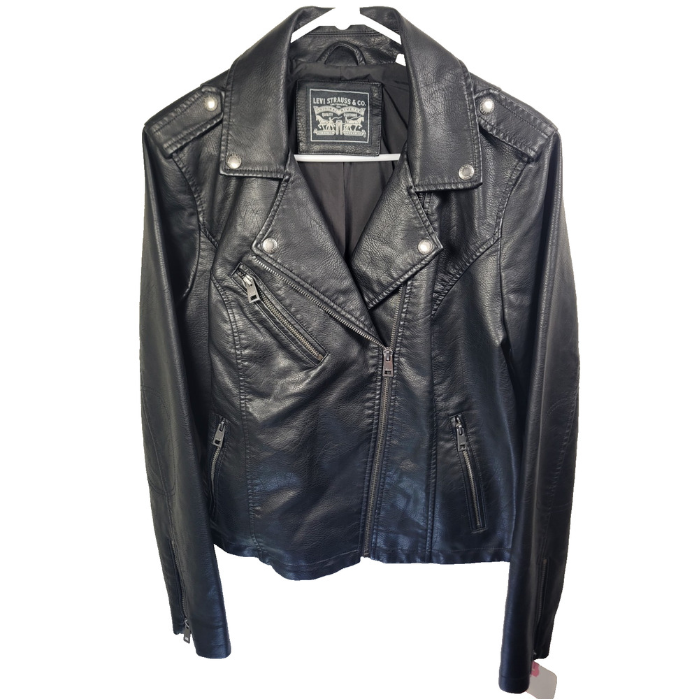 Levi's Women's Faux Leather Moto Jacket Black Full Zip NWT Size L - Picture 5 of 8